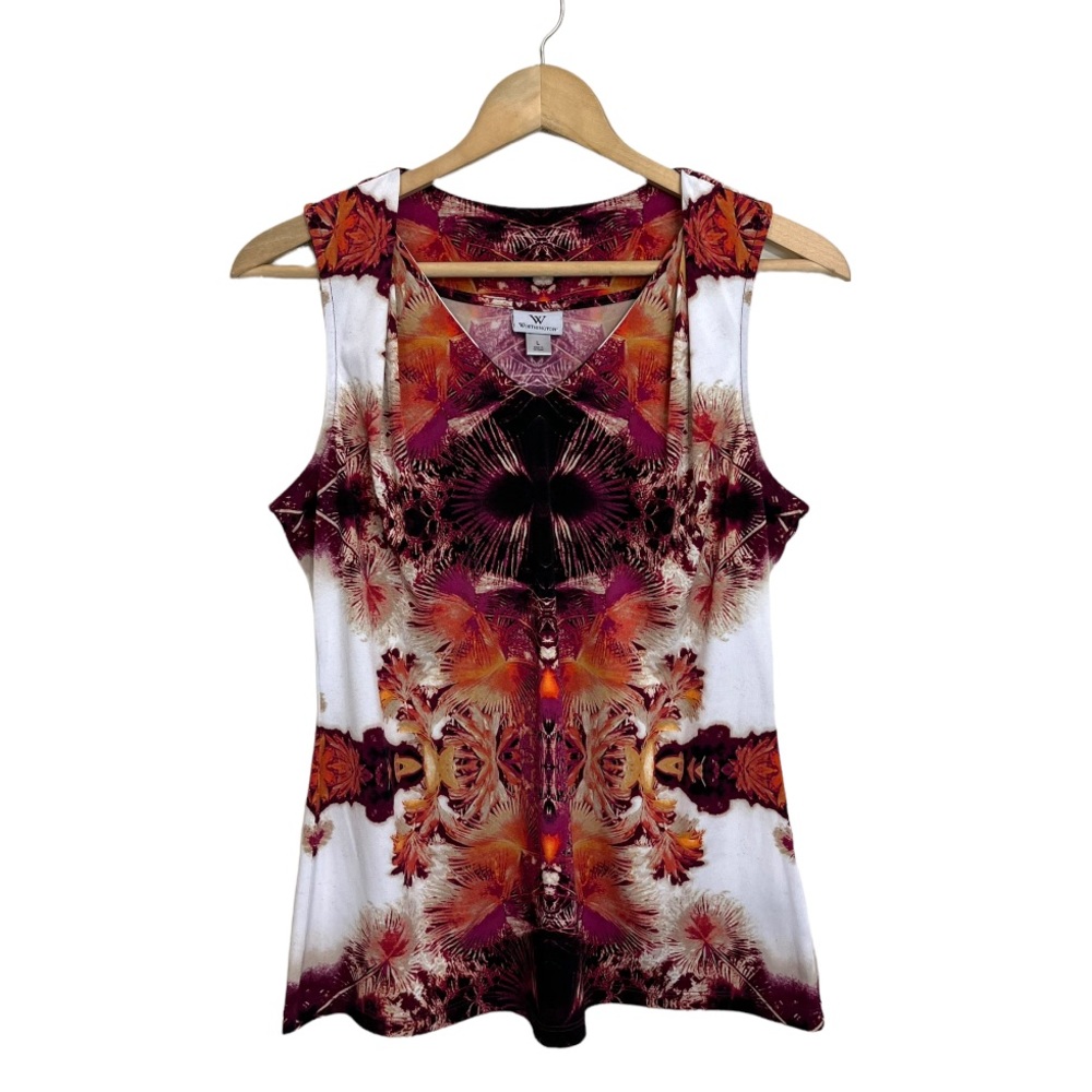 Worthington Size Large Top Blouse Abstract Print Sleeveless V-Neck